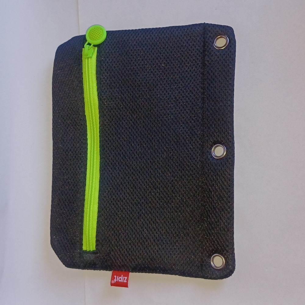 Zipit travel pouch, pencil bag, pencil pouch black with neon green zipper